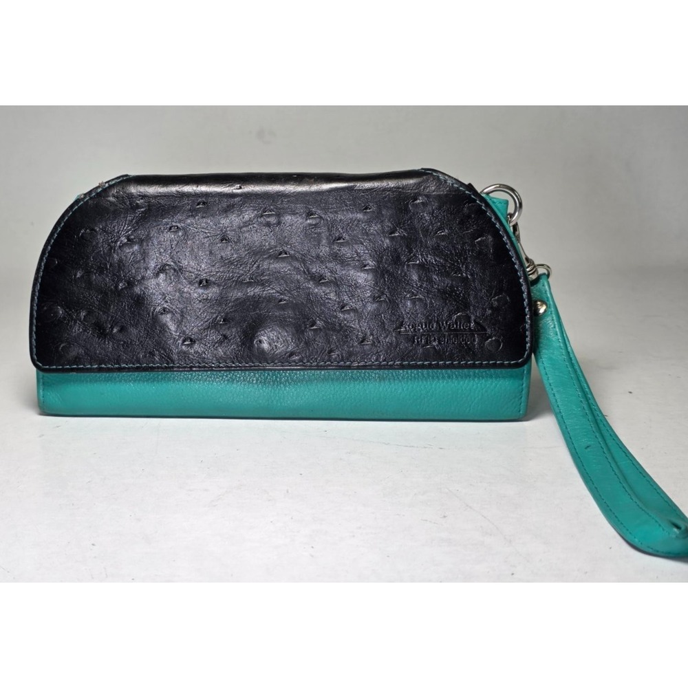 Rogue Women's‎ Wallet Black Teal Leather RFID Shielded Small Wristlet Clutch Zip